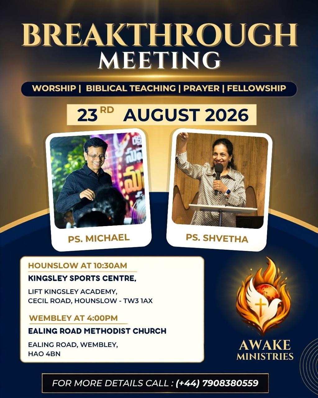 Breakthrough Meeting poster for 23 August 2026 in Hounslow and Wembley